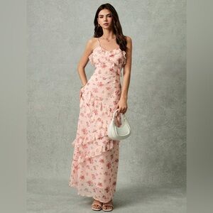Boho Floral Tiered Maxi Dress – Spaghetti Strap, Ruffle Hem, Open Back